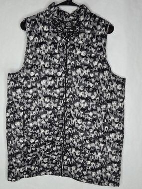 bobeau Black & White Abstract Quilted Puffer Vest